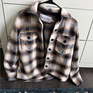 Calvin Klein Jeans Tan and Black Plaid Shirt